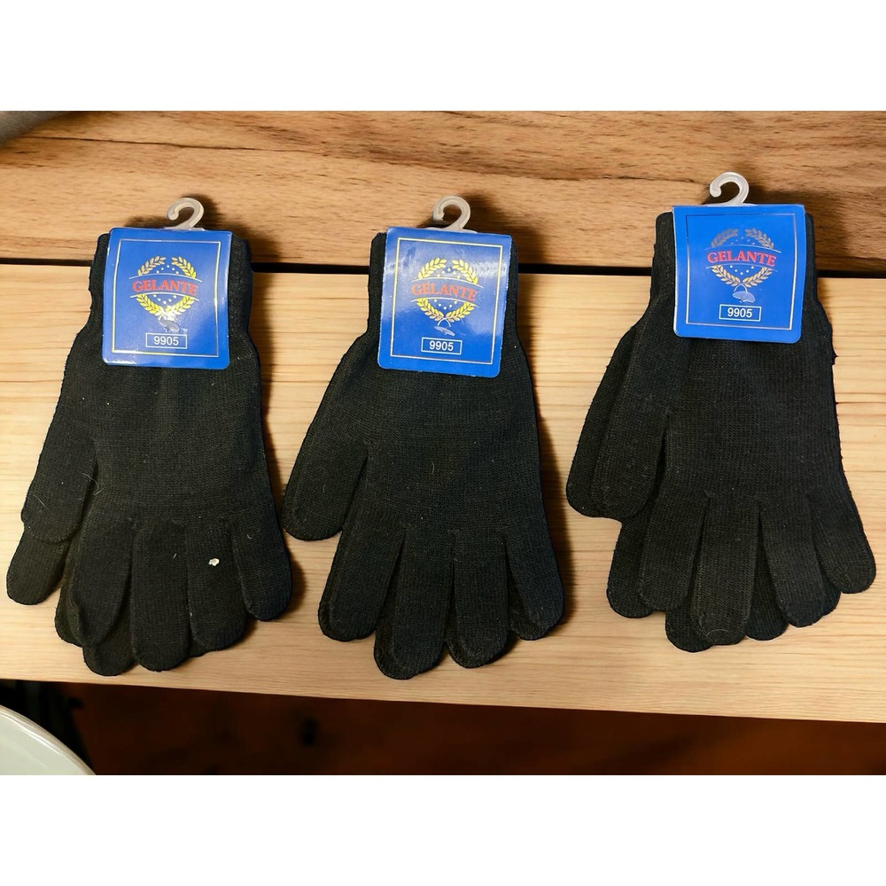 Gelante 3 Pack Adult Soft Lightweight Comfortable Winter Knitted Black Gloves OS